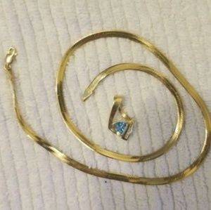 17.5" 14k  gold necklace 14k blue topaz diamond pe